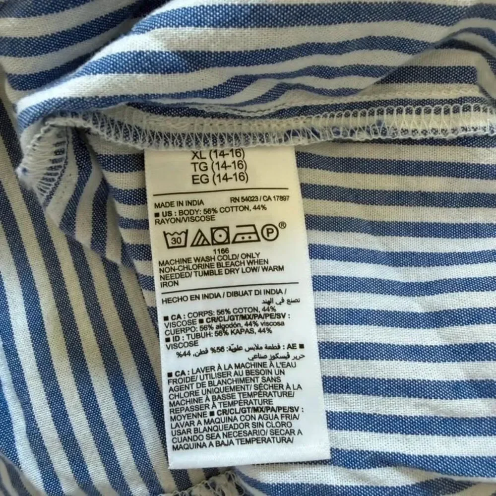 Old Navy Sleeveless Printed Midi Dress Blue Stripe Gingham Sz XL 14/16